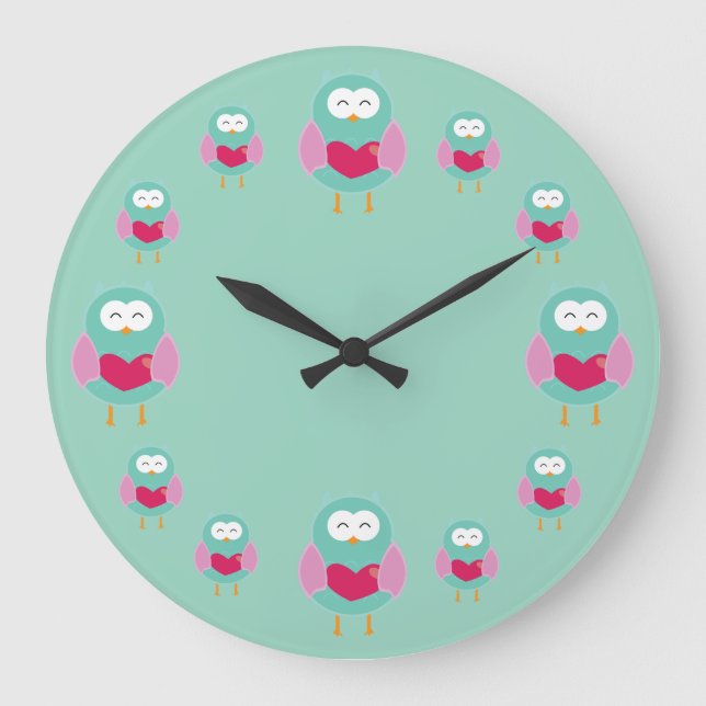 Relógio Grande Whimsical Owl Art Clock (Frente)