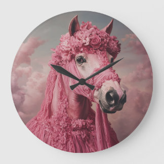 Relógio Grande Whimsical Pink Horse Wall Clock - Elegant Fantasy 