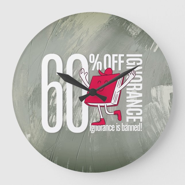 Relógio Grande Whimsical Red Book Ignorance is Banned Acrylic (Frente)