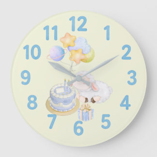 Relógio Grande Whimsical Watercolor Lamb Wall Clock