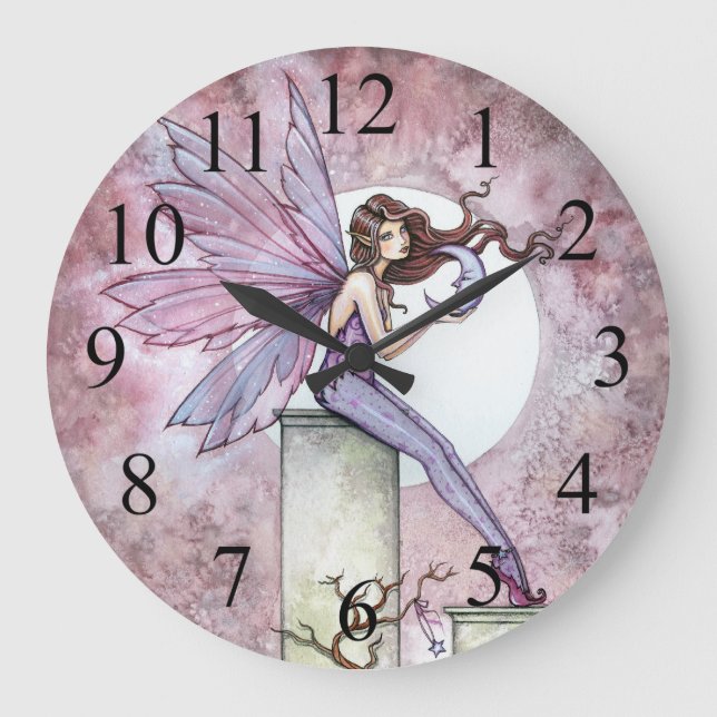 Relógio Grande Whispering Moon Fairy Fantasy Art Clock (Frente)