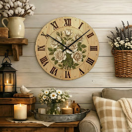 Relógio Grande White Garden Flowers Wall Clock