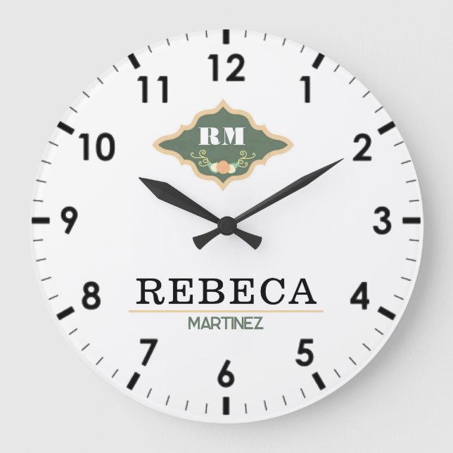 Relógio Grande White Green Monogram Crest Luxury Gift (Frente)