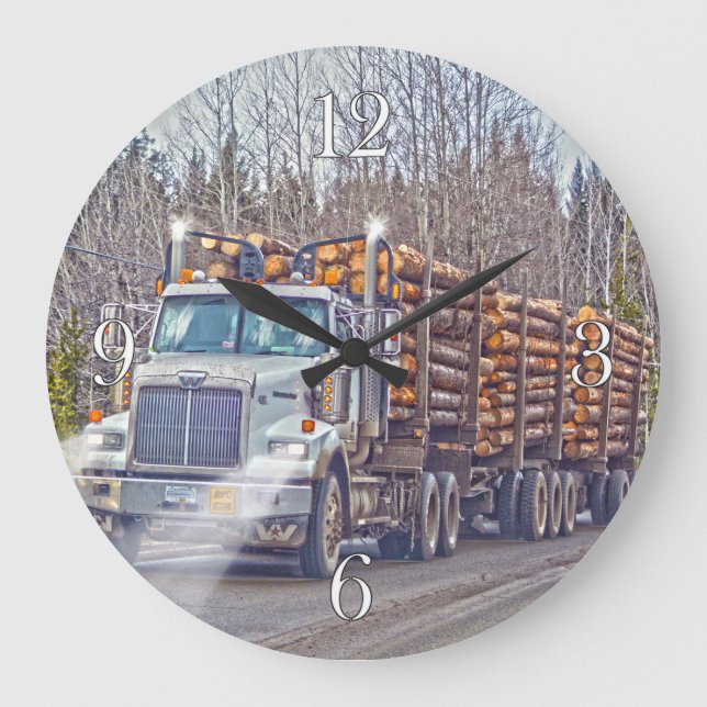 Relógio Grande White Logging Truck Lumber Mill Delivery Art (Frente)