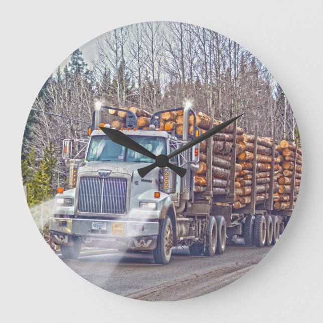 Relógio Grande White Logging Truck Lumber Mill Delivery Art (Frente)