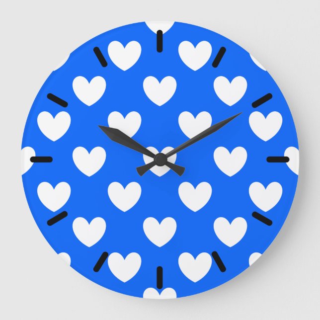 Relógio Grande White polka hearts on blue (Frente)