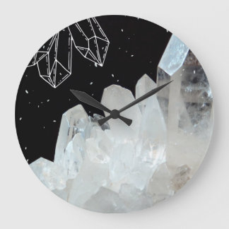 Relógio Grande White Quartz Crystal Gemstone Geode Natural Stone