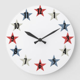 Relógio Grande White Vermelho e Estrelas Azuis