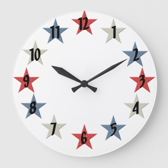 Relógio Grande White Vermelho e Estrelas Azuis (Frente)