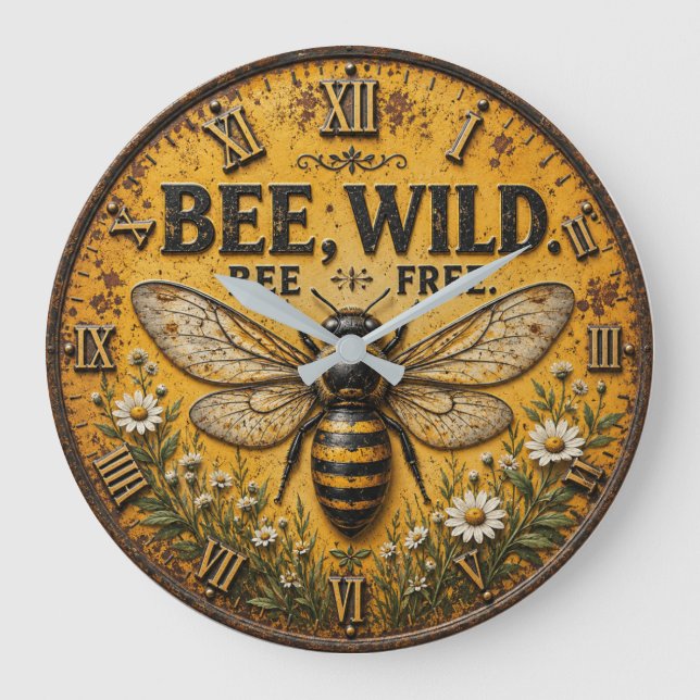 Relógio Grande Wild Bee Rustic Farmhouse (Frente)