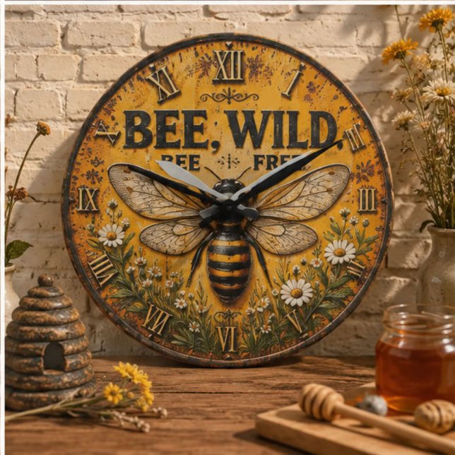 Relógio Grande Wild Bee Rustic Farmhouse (Criador carregado)
