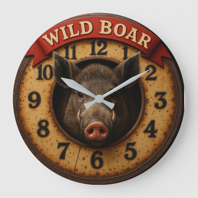 Relógio Grande Wild boar  rustic hunting lodge woodland theme (Frente)