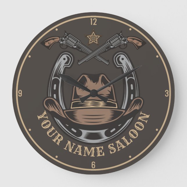 Relógio Grande Wild West Revolver Horsferes Western Cowboy Saloon (Frente)