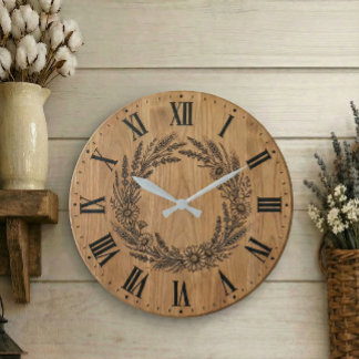 Relógio Grande Wildflower Wreath wall clock | Farmhouse Decor