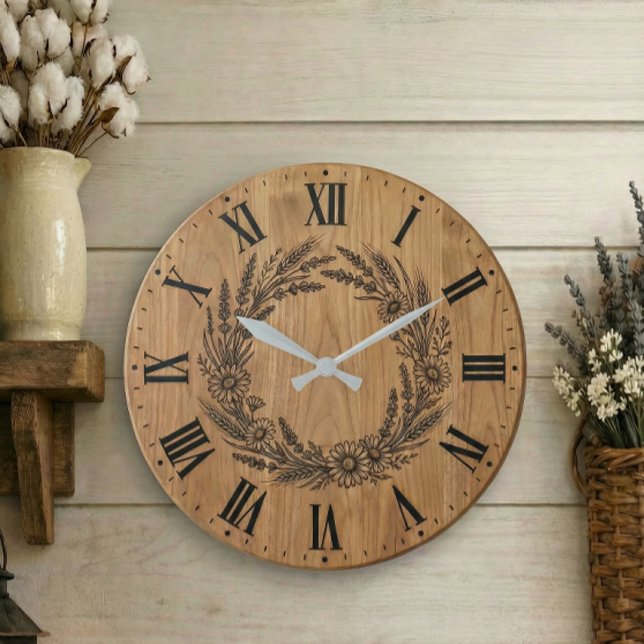 Relógio Grande Wildflower Wreath wall clock |  Farmhouse Decor  (Criador carregado)
