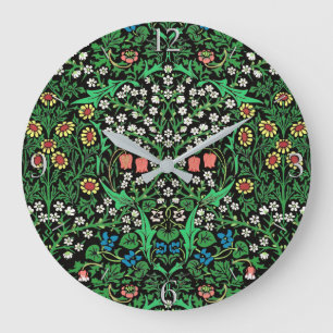 Relógio Grande William Morris Jacobean Floral, Fundo Preto