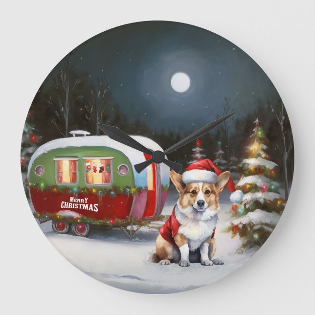 Relógio Grande Winter Corgi Caravan Christmas Adventure (Frente)