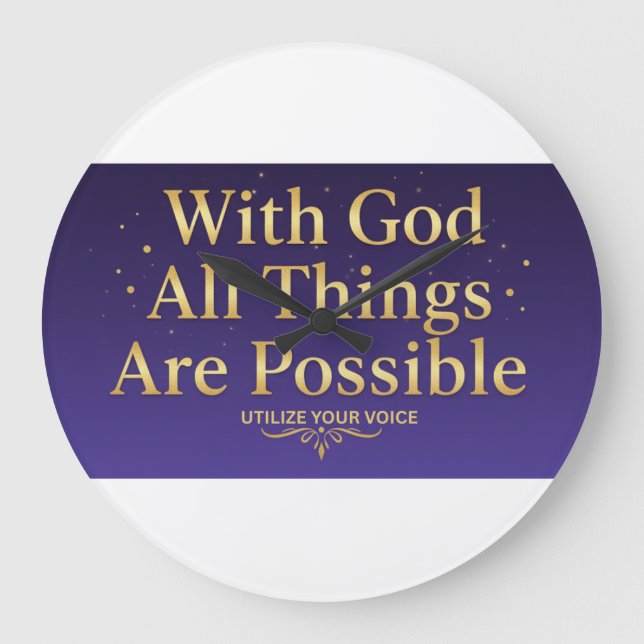 Relógio Grande With God All Things Are Possible  – Inspirational  (Frente)