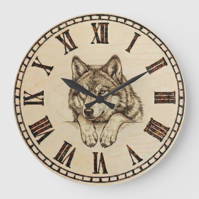 Relógio Grande Wolf wooden wall clock  (Frente)