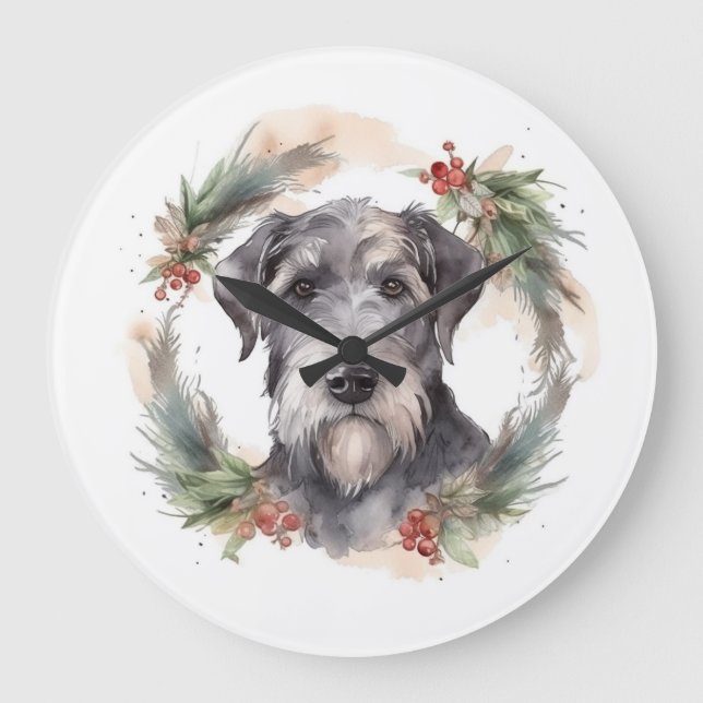 Relógio Grande Wolfhound Christmas Wreath Festivo Pup (Frente)