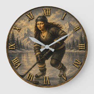 Relógio Grande Women's Ice Hockey Funny Mona Lisa Hockey Player