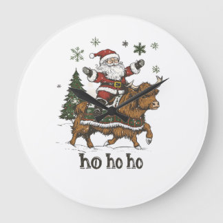 Relógio Grande Womens Xmas Tree Lighting Santa Riding Highland Co