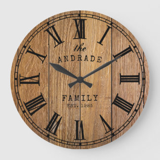 Relógio Grande Wood Barn Rustic Family Name Farmhouse Year Wooden