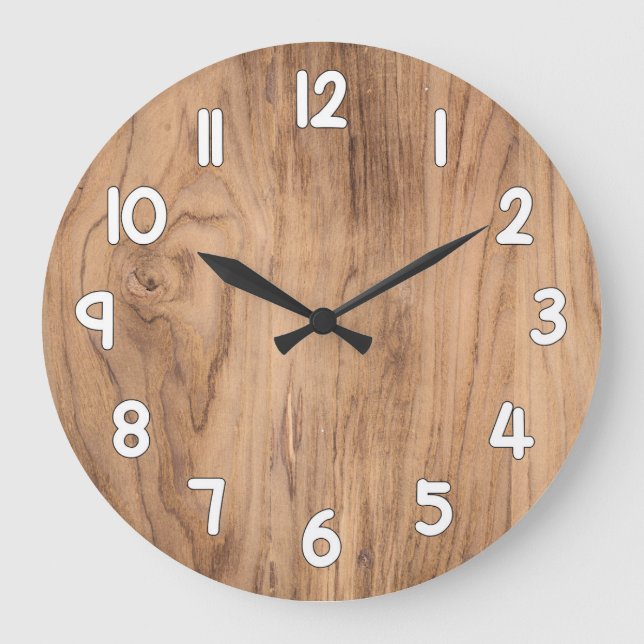 Relógio Grande Wood Texture Wall Clock – Natural Rustic Home Deco (Frente)