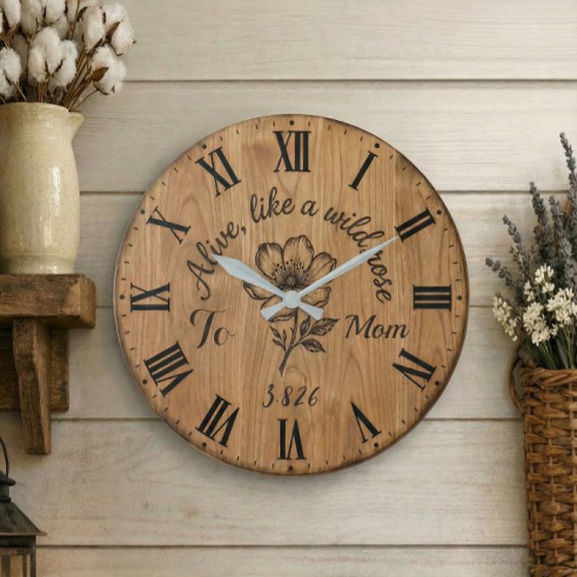 Relógio Grande Wooden Style Wild Rose Wall Clock for Mom (Criador carregado)