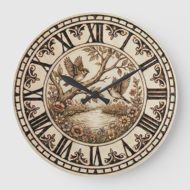 Relógio Grande Woodland Bird wall Clock - Rustic Farmhouse Decor (Frente)