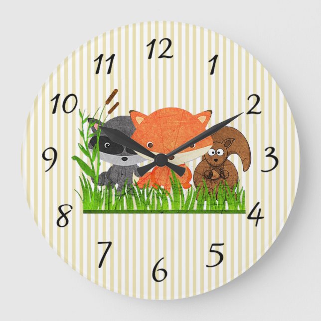 Relógio Grande Woodland Creature Forest Animal Baby Nursery Clock (Frente)