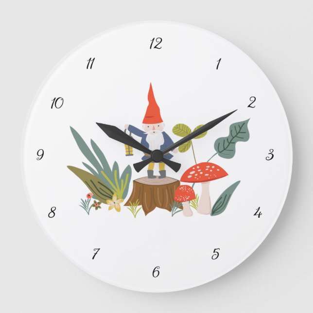 Relógio Grande Woodland Gnome e Mushroom Wall Clock (Frente)