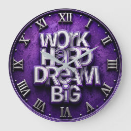 Relógio Grande Work Hard Dream Big Office Purple