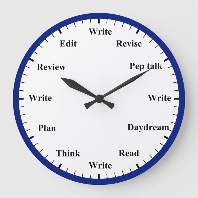 Relógio Grande Writer's Clock - Writing Job Fun Dark Blue Clock (Frente)