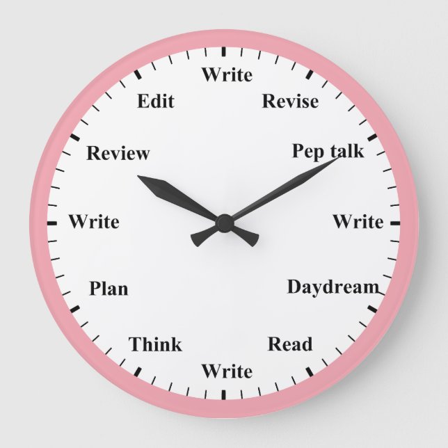 Relógio Grande Writer's Clock - Writing Job Fun Pink Wall Clock (Frente)