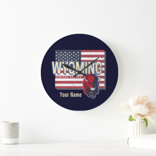 Relógio Grande Wyoming Estados Unidos - Retro State Map Vintage E