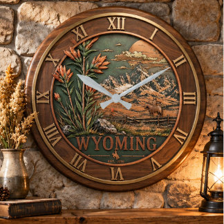 Relógio Grande Wyoming State Map 3D Relief Wood