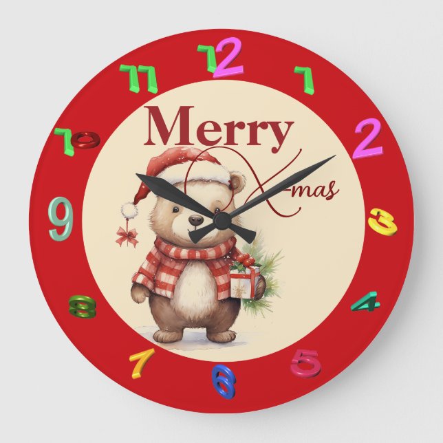 Relógio Grande X-mas com um ursinho (Frente)