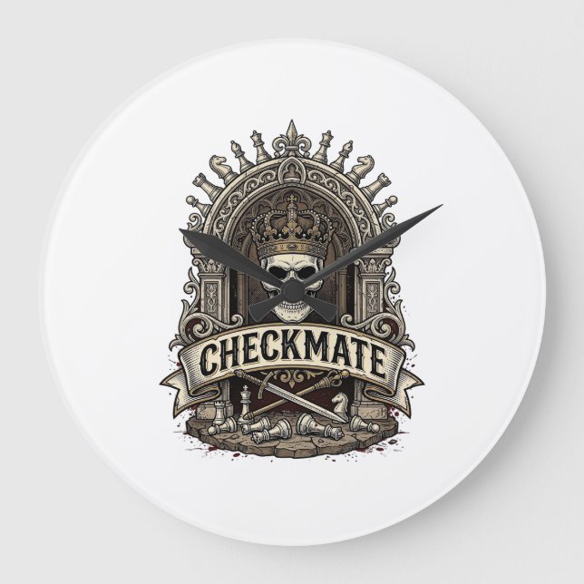 Relógio Grande Xadrez Antigo Checkmate Skull King (Frente)