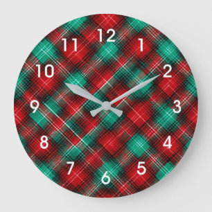 Relógio Grande Xadrez de Natal vermelho e verde