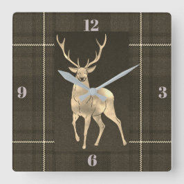 Relógio Grande Xadrez dourada do veado