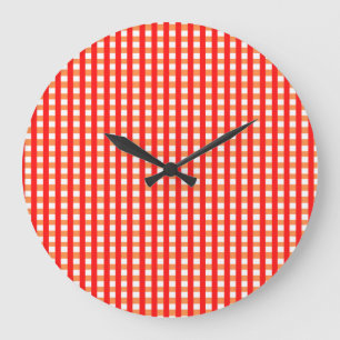 Relógio Grande Xadrez Laranja, Vermelho e Branco, Design de Padrã