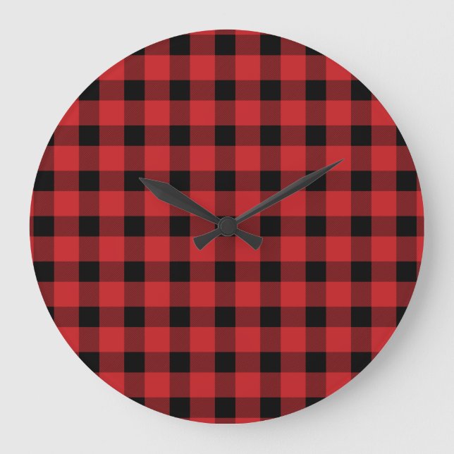 Relógio Grande Xadrez Lumberjack do País de Buffalo Vermelho (Frente)