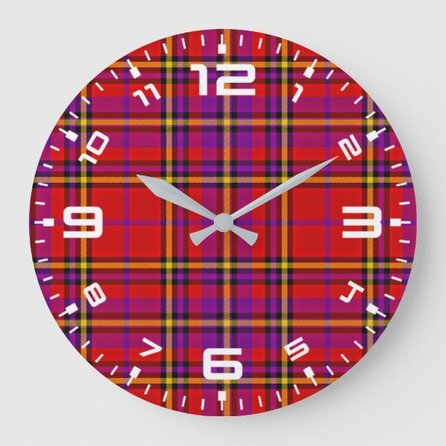 Relógio Grande Xadrez Red Tartan Swahili - Padrão Verificado - 54 (Frente)