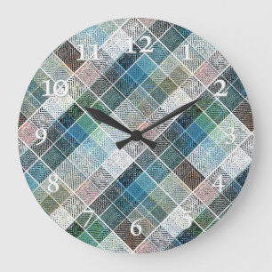 Relógio Grande xadrez, tartan, xadrez, clássico, azul, branco