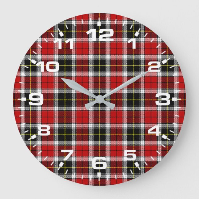 Relógio Grande Xadrez Vermelho Marrom Verifica Padrão-52626 (Frente)