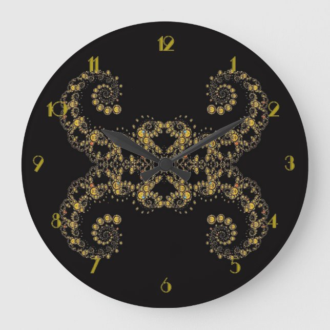 Relógio Grande Yellow Fractal Curls Wall Clock (Frente)