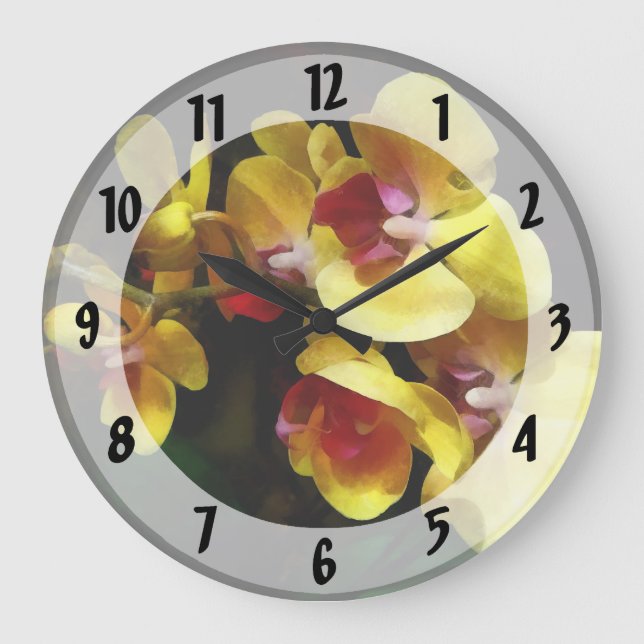 Relógio Grande Yellow Orchids Shadow and Light (Frente)