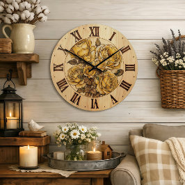 Relógio Grande Yellow Roses - Wall Clock 