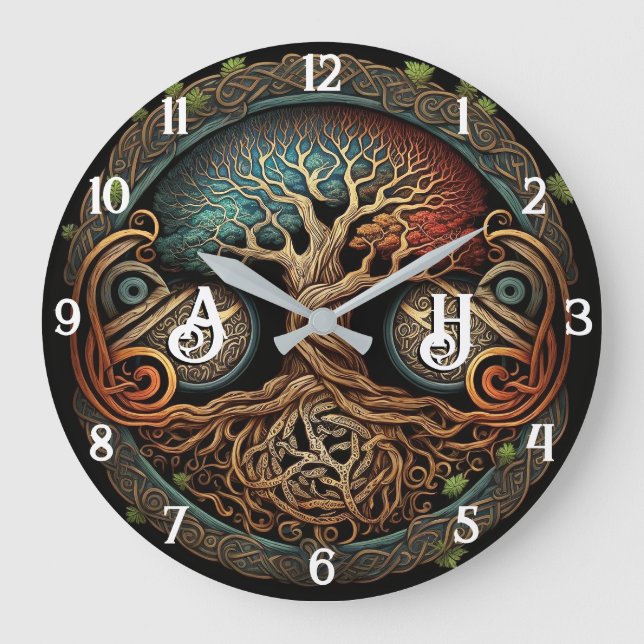 Relógio Grande Yggdrasil Viking Tree of Life (Frente)